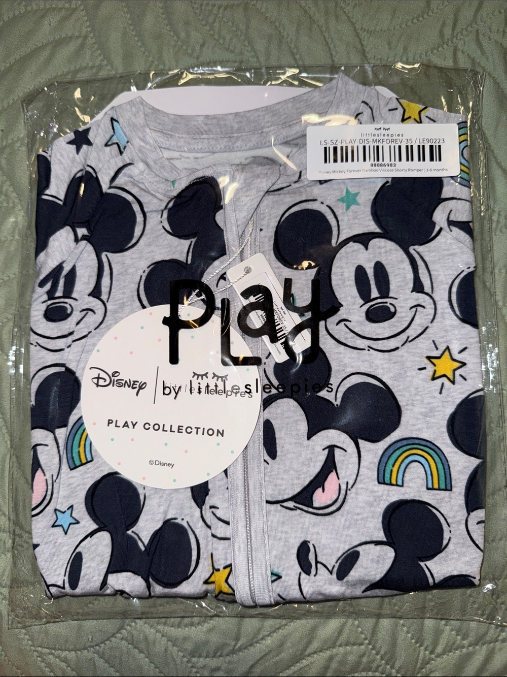 Little Sleepies Disney Play Collection Gray Mickey Mouse Kids Shorty